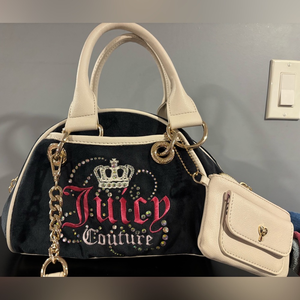 Juicy Couture Dreamy Juicy Satchel (Liquorice/Crystal) + Wallet & Coin Purse